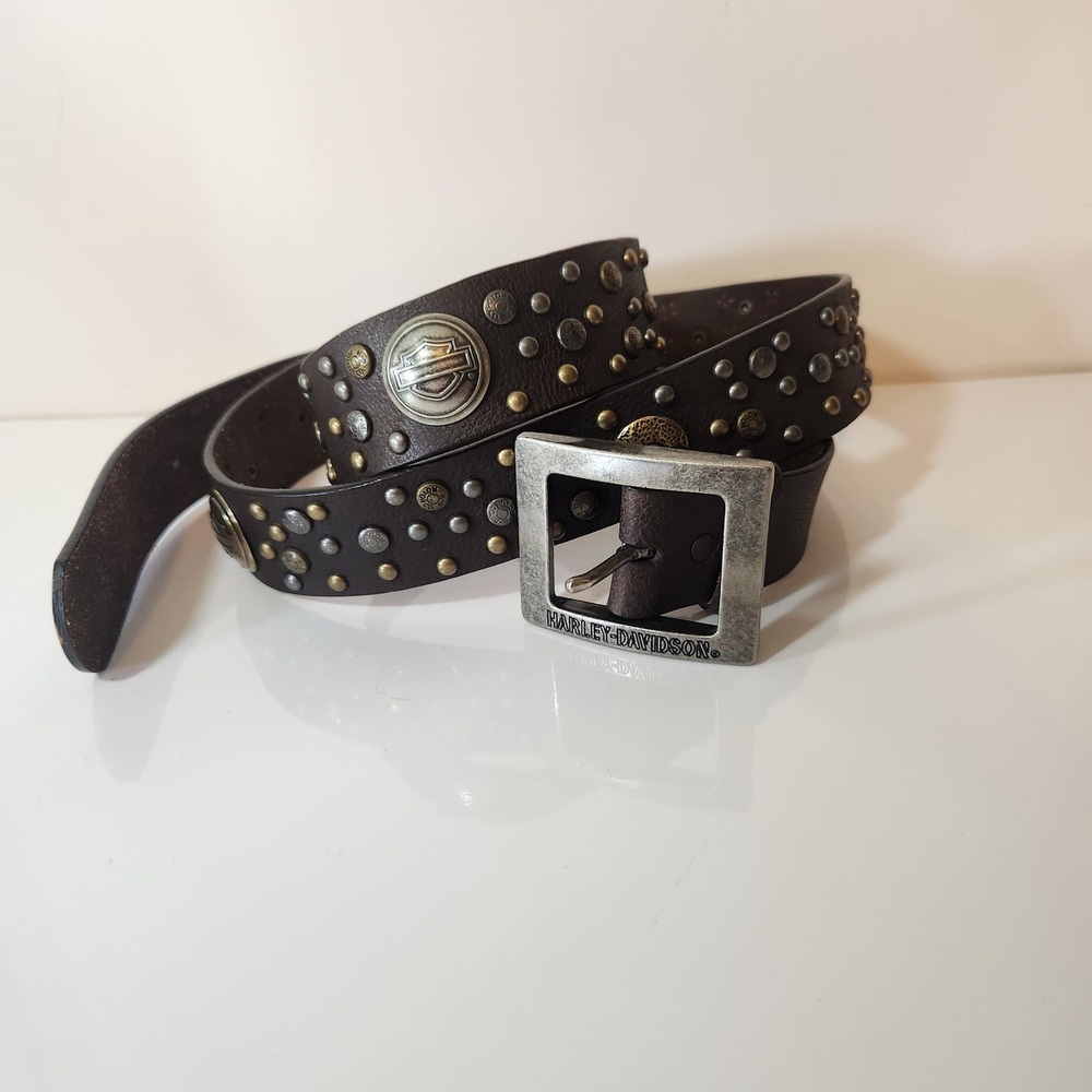 Harley-Davidson Brown Leather Studded Belt Logo Medallion 2W 2008